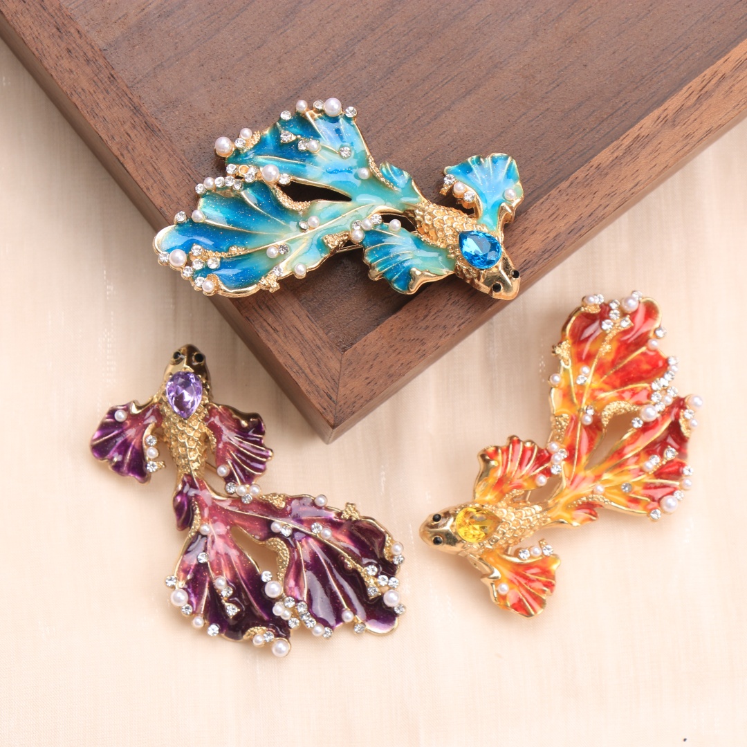 Baroque Goldfish Brooch, Luxury Fashion Accessory
